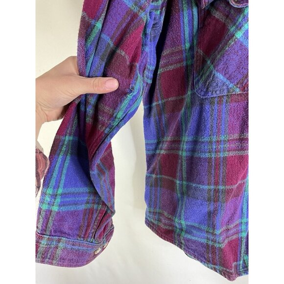 Vintage 90s FIVEBROTHER Rainbow Plaid Flannel Chamois Button Shirt - Picture 6 of 7